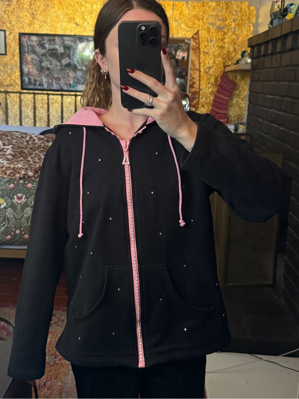 Quacker Factory Bedazzled Hoodie with Pink Trim